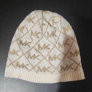 Michael Kors White and Gold Knit Beanie